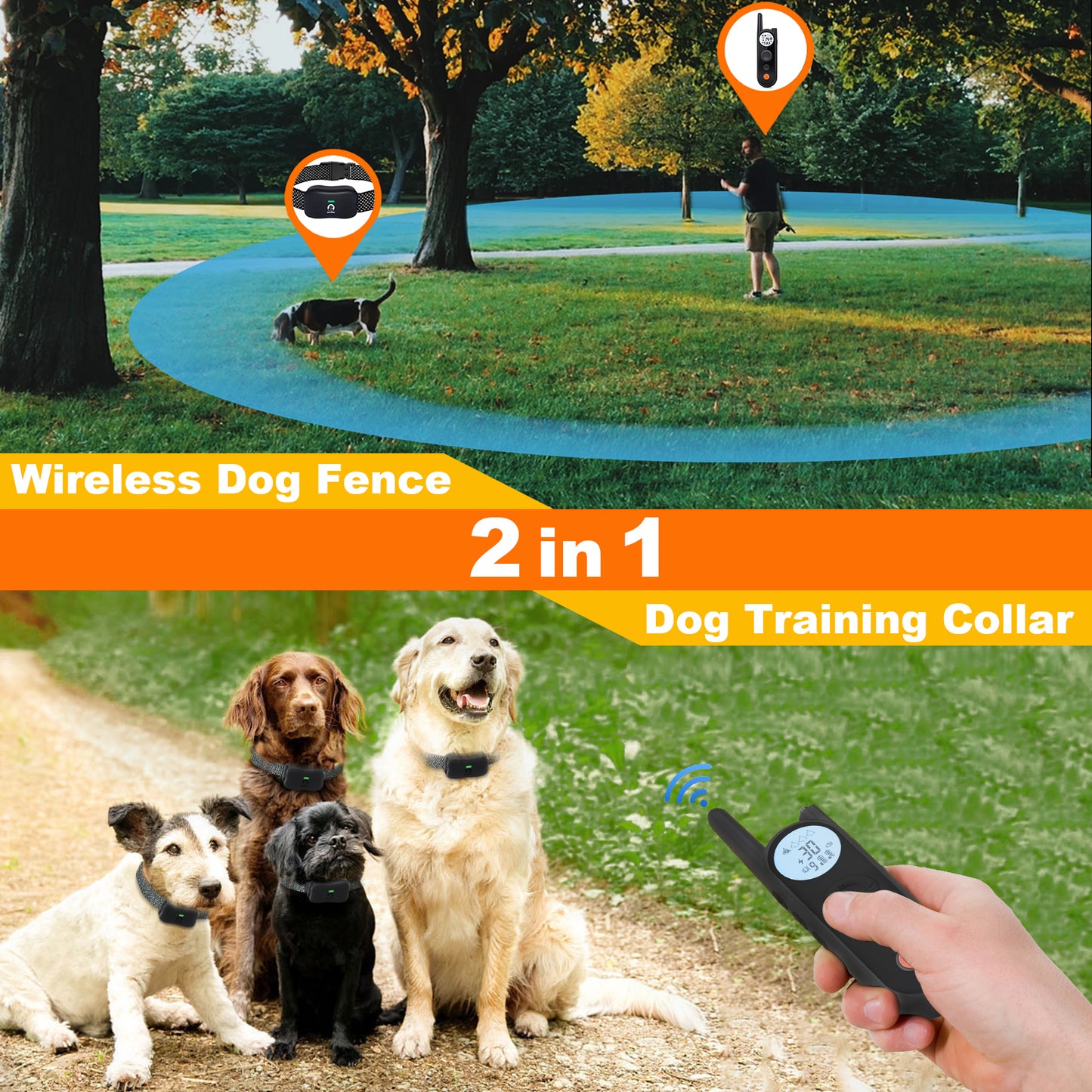 Wireless Dog Fence with Training Remote for 2 Dogs,25FT to 3500FT Electric Fence,185 Days Stand Time Dog Shock Collar with 3 Training Modes,Keypad Lock,Light and Waterproof for Large Medium Small Dog