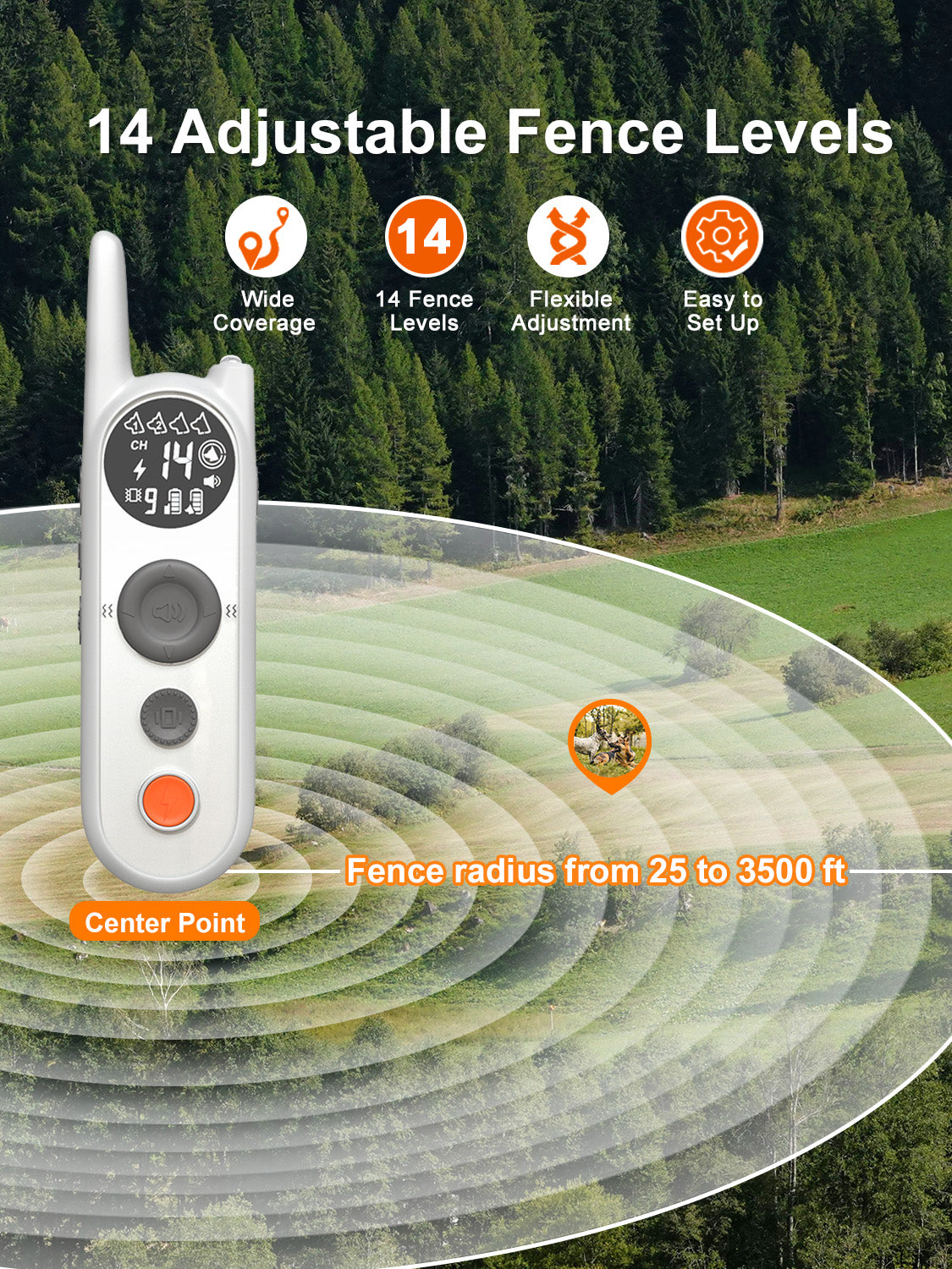 Wireless Dog Fence for 2 Dogs - Multi-Mode Electric Fence for Dogs Covers up to 856-Acre,6100 Ft Dog Training Collar Waterproof,Wireless Pet Fence with 3 Training Modes for Large Medium Dogs