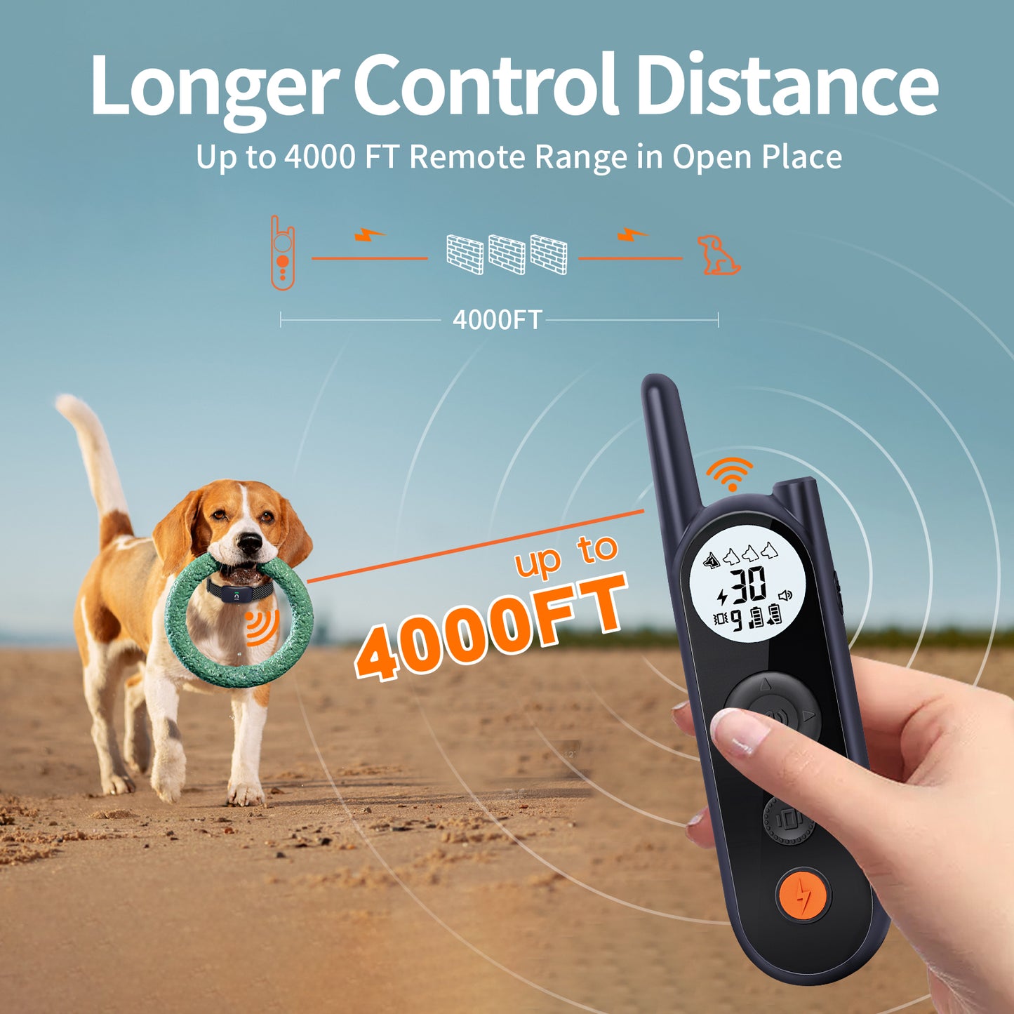 Dog Shock Collar for 2 Dogs, 4000Ft Range Dog Training Collar with Remote,Waterproof and Rechargeable with Beep, Vibration, Safe Shock, Light and Keypad Lock Mode for Large Medium Small Dogs-Dark Blue