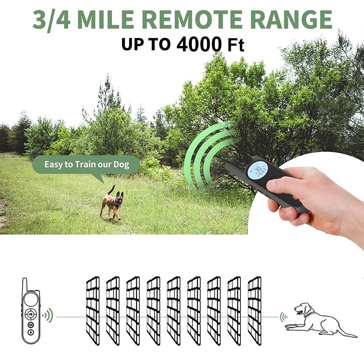 Dog Training Collar with Remote, 3/4 Mile Range Dog Shock Collar,Waterproof and Rechargeable with Beep, Vibration, Safe Shock, Light and Keypad Lock Mode for Large Medium Small Dogs