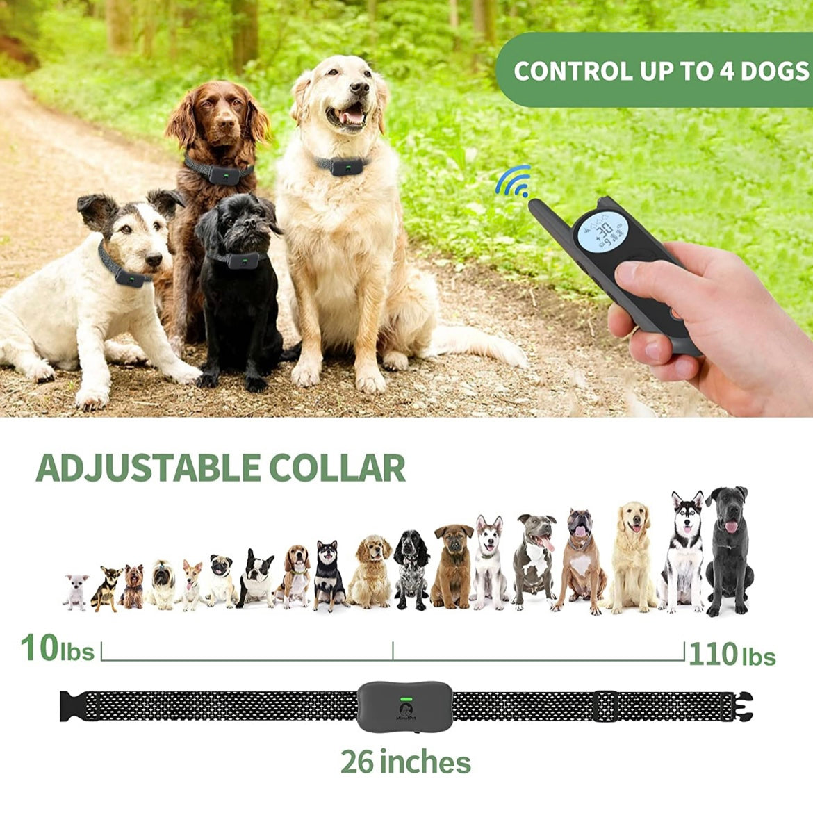 Dog Training Collar with Remote, 3/4 Mile Range Dog Shock Collar,Waterproof and Rechargeable with Beep, Vibration, Safe Shock, Light and Keypad Lock Mode for Large Medium Small Dogs