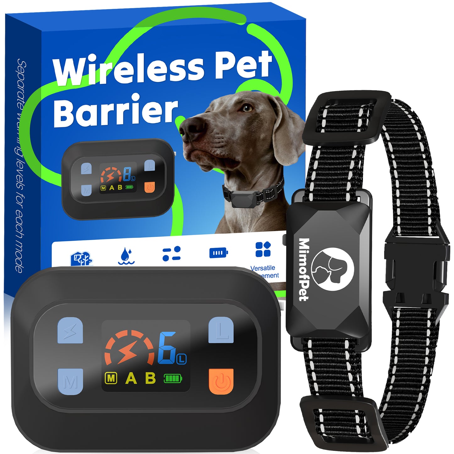 MIMOFPET Wireless Pet Barrier - Indoor Outdoor Waterproof Barrier with Adjustable Range up to 8.2 ft,Adjustable Safe Static Intensity, Rechargeable Color Display Boundary Fence System for Dogs(Black)