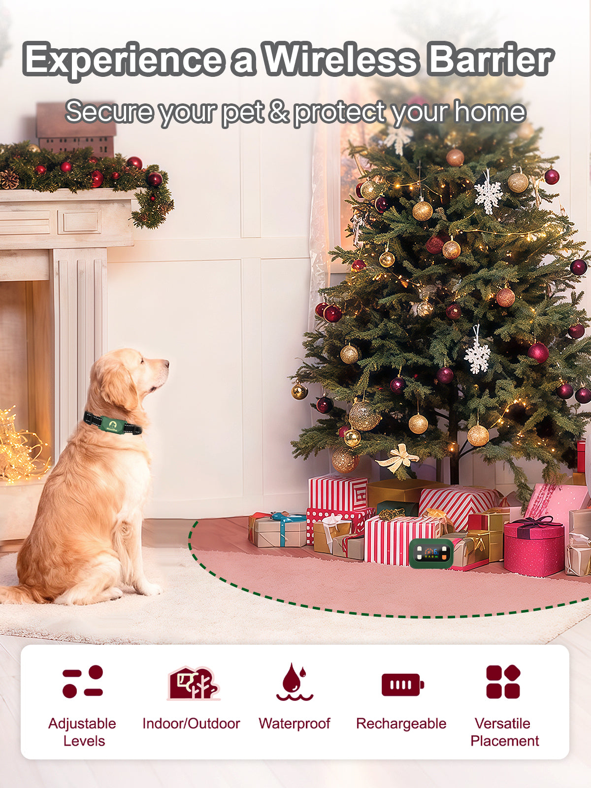 MIMOFPET Wireless Pet Barrier - Indoor Outdoor Waterproof Barrier with Adjustable Range up to 8.2 ft,Adjustable Safe Static Intensity, Rechargeable Color Display Boundary Fence System for Dogs(Green))