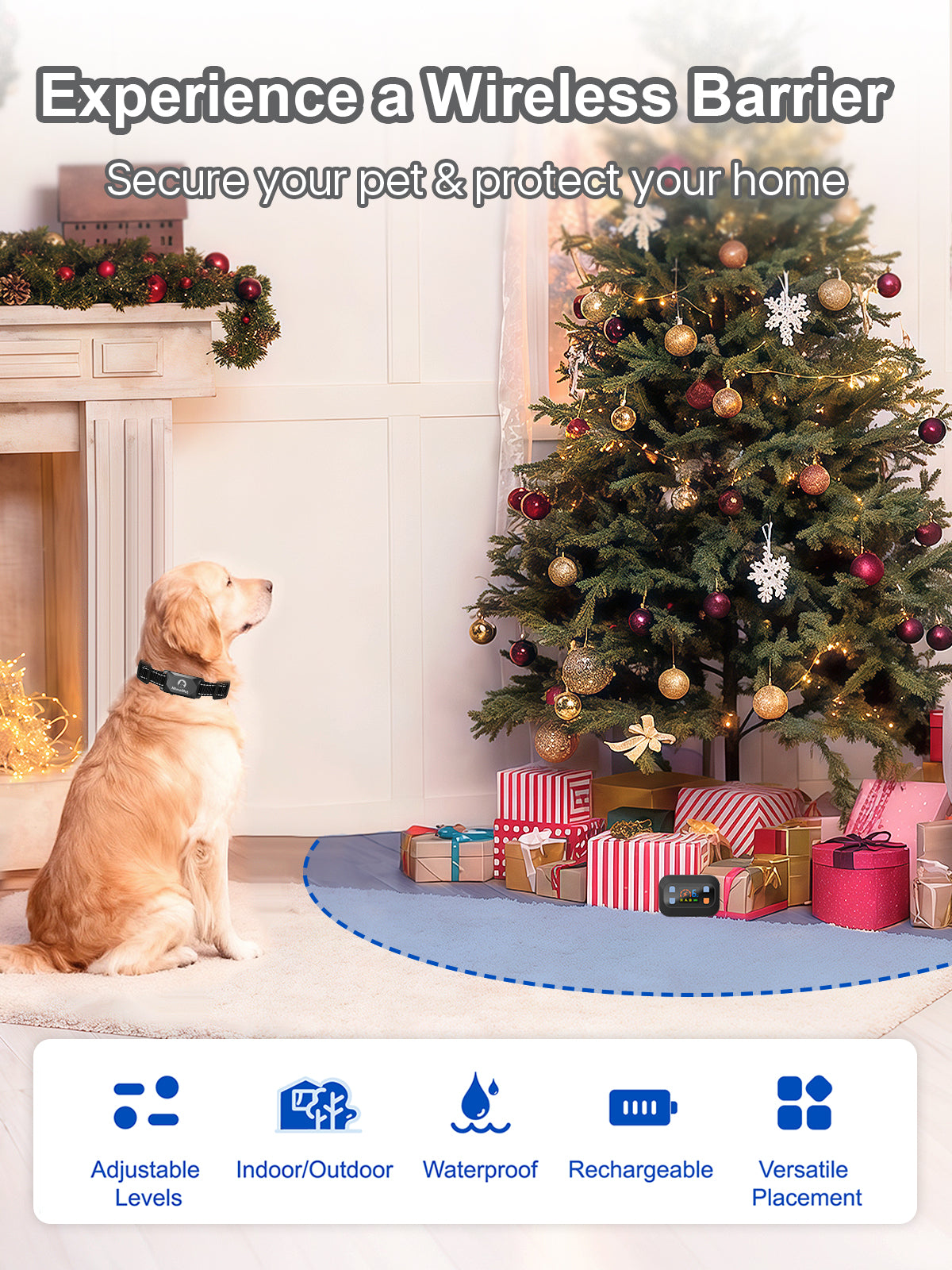 MIMOFPET Wireless Pet Barrier - Outdoor Indoor Barrier Waterproof with Adjustable Range up to 16.4 ft,Adjustable Safe Static Intensity, Rechargeable Color Display Electric Barrier System for Dogs