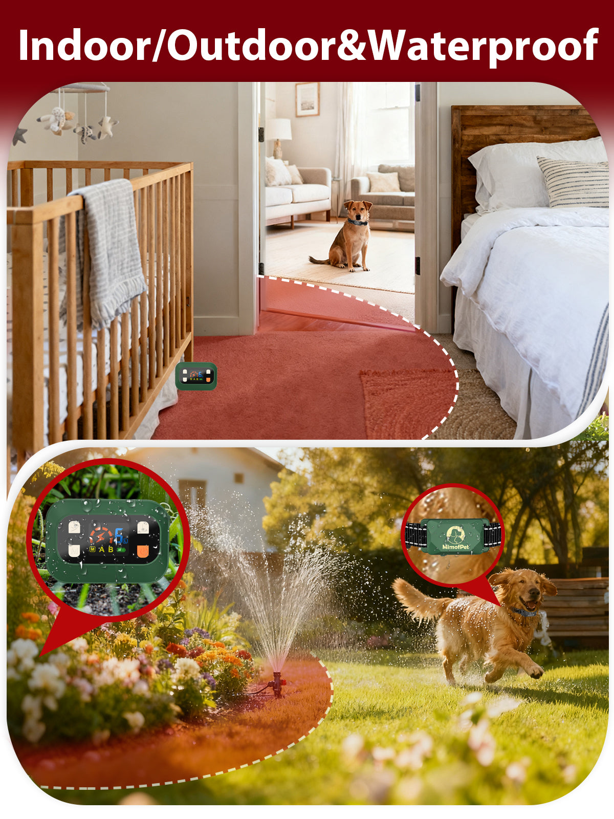 MIMOFPET Wireless Pet Barrier - Indoor Outdoor Waterproof Barrier with Adjustable Range up to 8.2 ft,Adjustable Safe Static Intensity, Rechargeable Color Display Boundary Fence System for Dogs(Green))