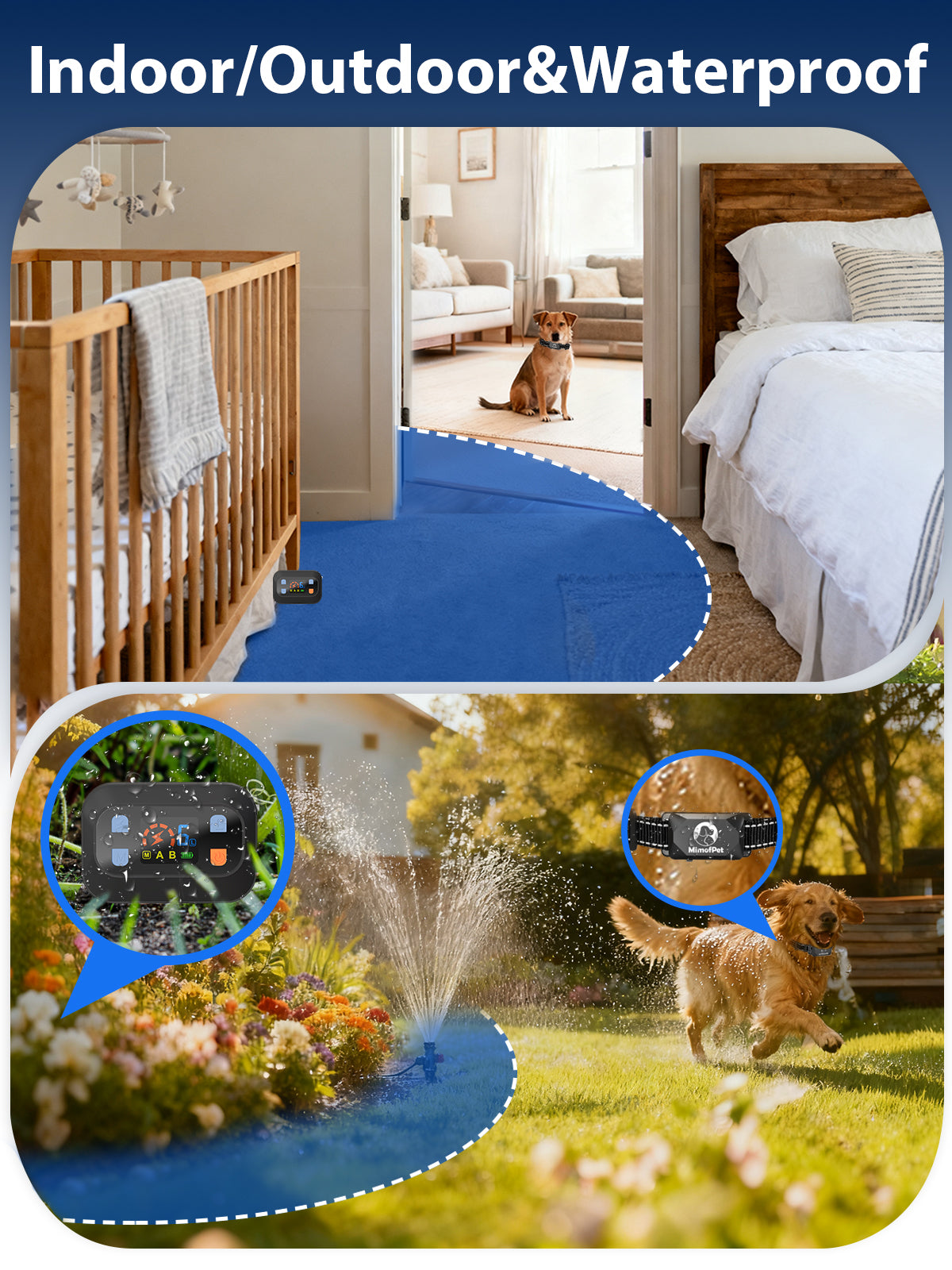 MIMOFPET Wireless Pet Barrier - Outdoor Indoor Barrier Waterproof with Adjustable Range up to 16.4 ft,Adjustable Safe Static Intensity, Rechargeable Color Display Electric Barrier System for Dogs