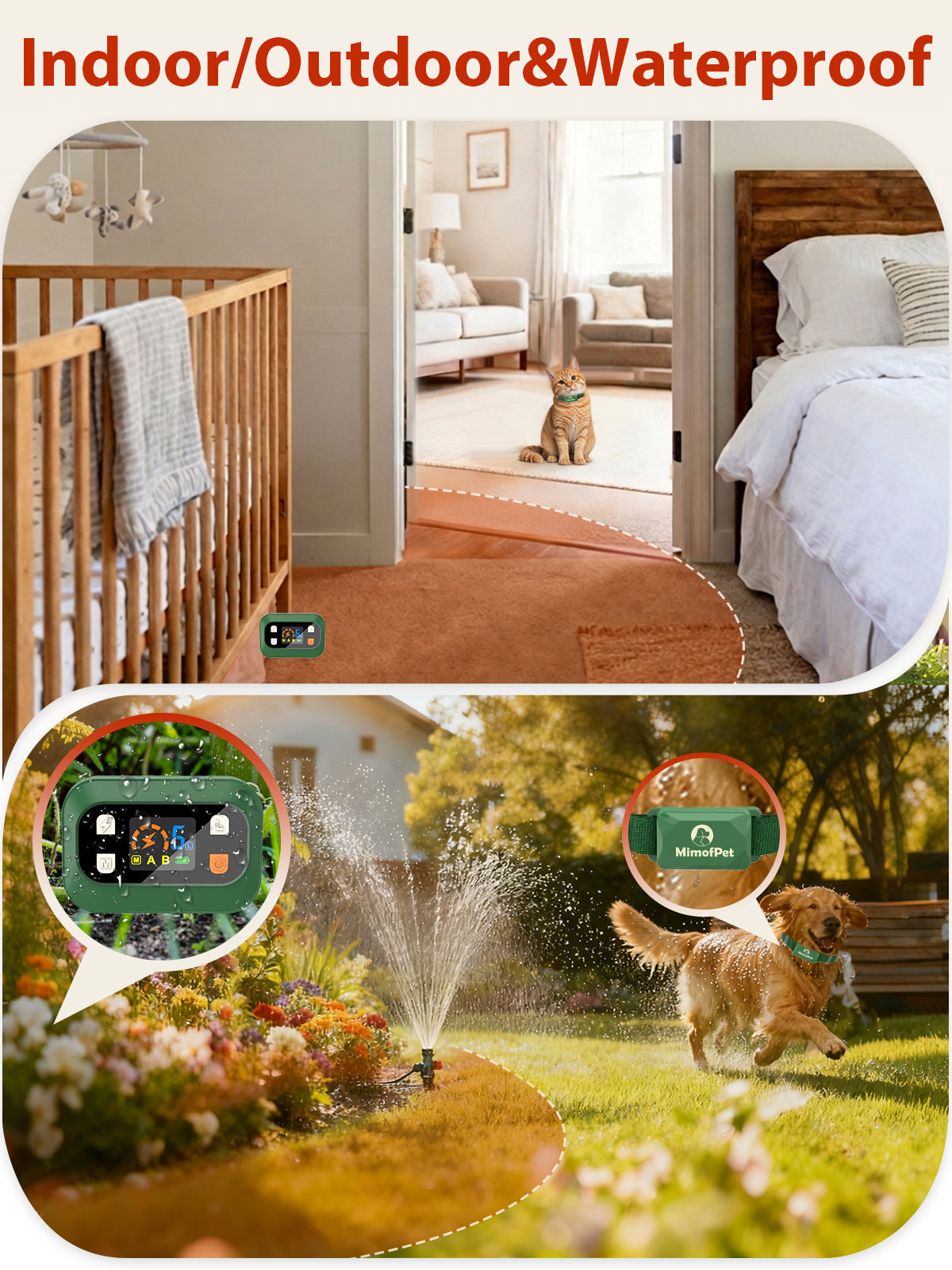 MIMOFPET Wireless Pet Barrier for Cats Dogs - Outdoor Indoor Barrier Waterproof with Adjustable Safe Static Intensity,Adjustable Range up to 16.4 ft, Rechargeable Color Display Barrier System-Green