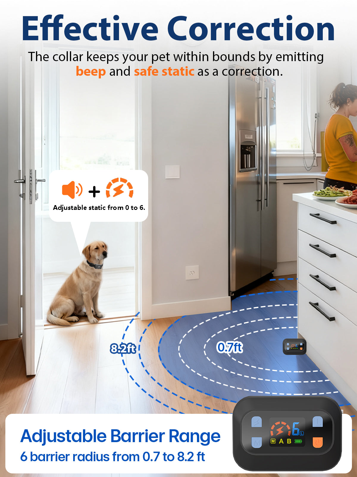 MIMOFPET Wireless Pet Barrier - Indoor Outdoor Waterproof Barrier with Adjustable Range up to 8.2 ft,Adjustable Safe Static Intensity, Rechargeable Color Display Boundary Fence System for Dogs(Black)