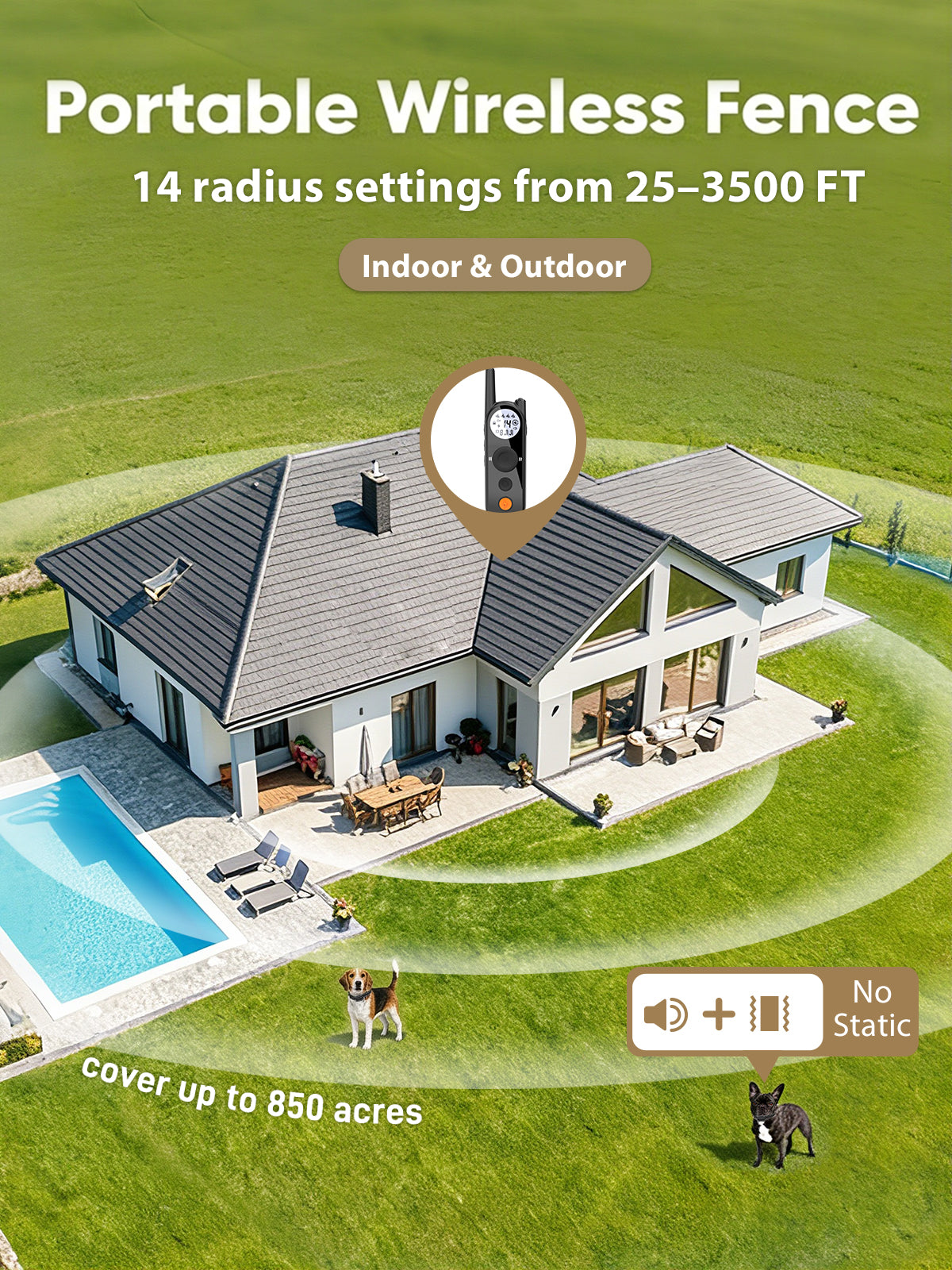 MIMOFPET Wireless Dog Fence for Small Dogs- Up to 3500ft Adjustable Electric Fence,Waterproof Training Collar Rechargeable,Pet Containment System for Small Breed