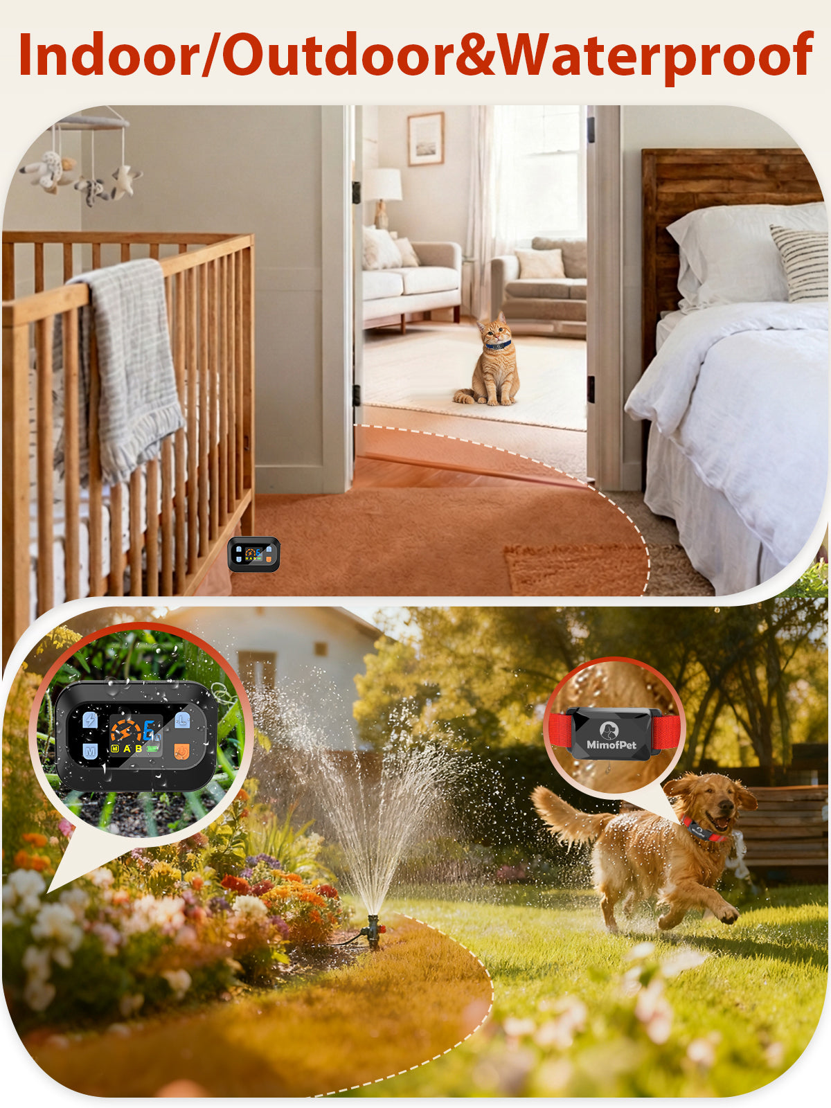 MIMOFPET Wireless Pet Barrier - Outdoor Indoor Barrier Waterproof with Adjustable Safe Static Intensity,Adjustable Range up to 16.4 ft, Rechargeable Color Display Barrier System for Cats Dogs-Black