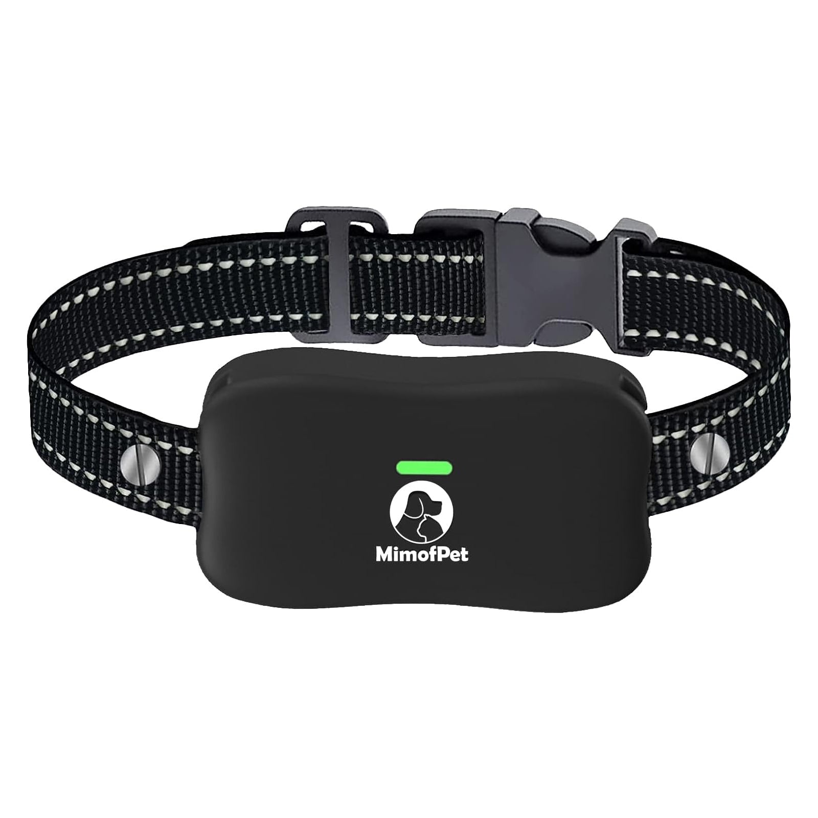 MIMOFPET wireless dog fence receiver on a reflective black collar