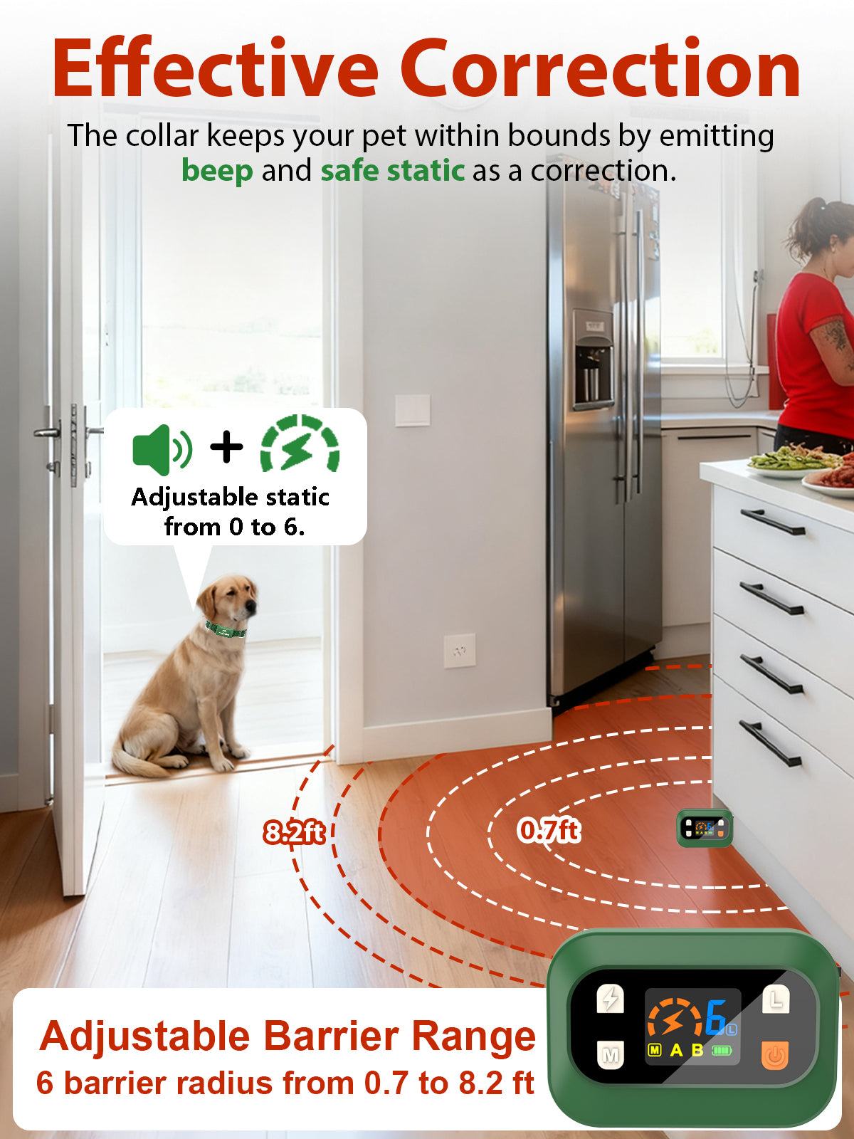 MIMOFPET Wireless Pet Barrier for Cats Dogs - Outdoor Indoor Barrier Waterproof with Adjustable Safe Static Intensity,Adjustable Range up to 16.4 ft, Rechargeable Color Display Barrier System-Green