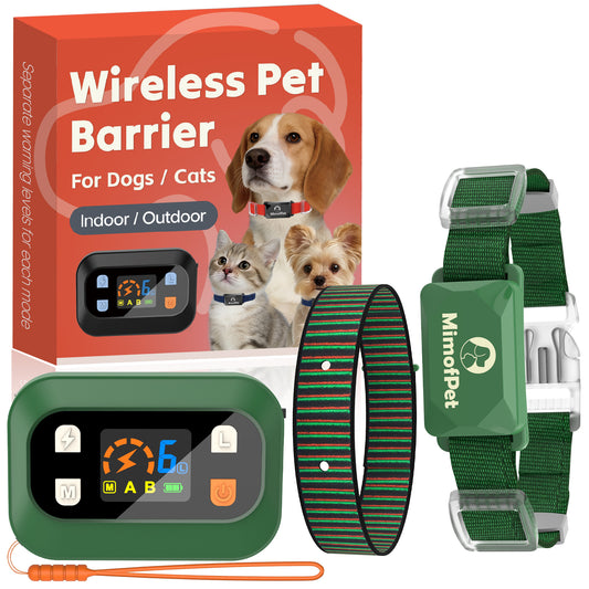 MIMOFPET Wireless Pet Barrier for Cats Dogs - Outdoor Indoor Barrier Waterproof with Adjustable Safe Static Intensity,Adjustable Range up to 16.4 ft, Rechargeable Color Display Barrier System-Green