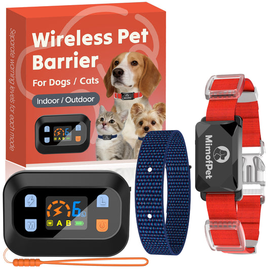 MIMOFPET Wireless Pet Barrier - Outdoor Indoor Barrier Waterproof with Adjustable Safe Static Intensity,Adjustable Range up to 16.4 ft, Rechargeable Color Display Barrier System for Cats Dogs-Black