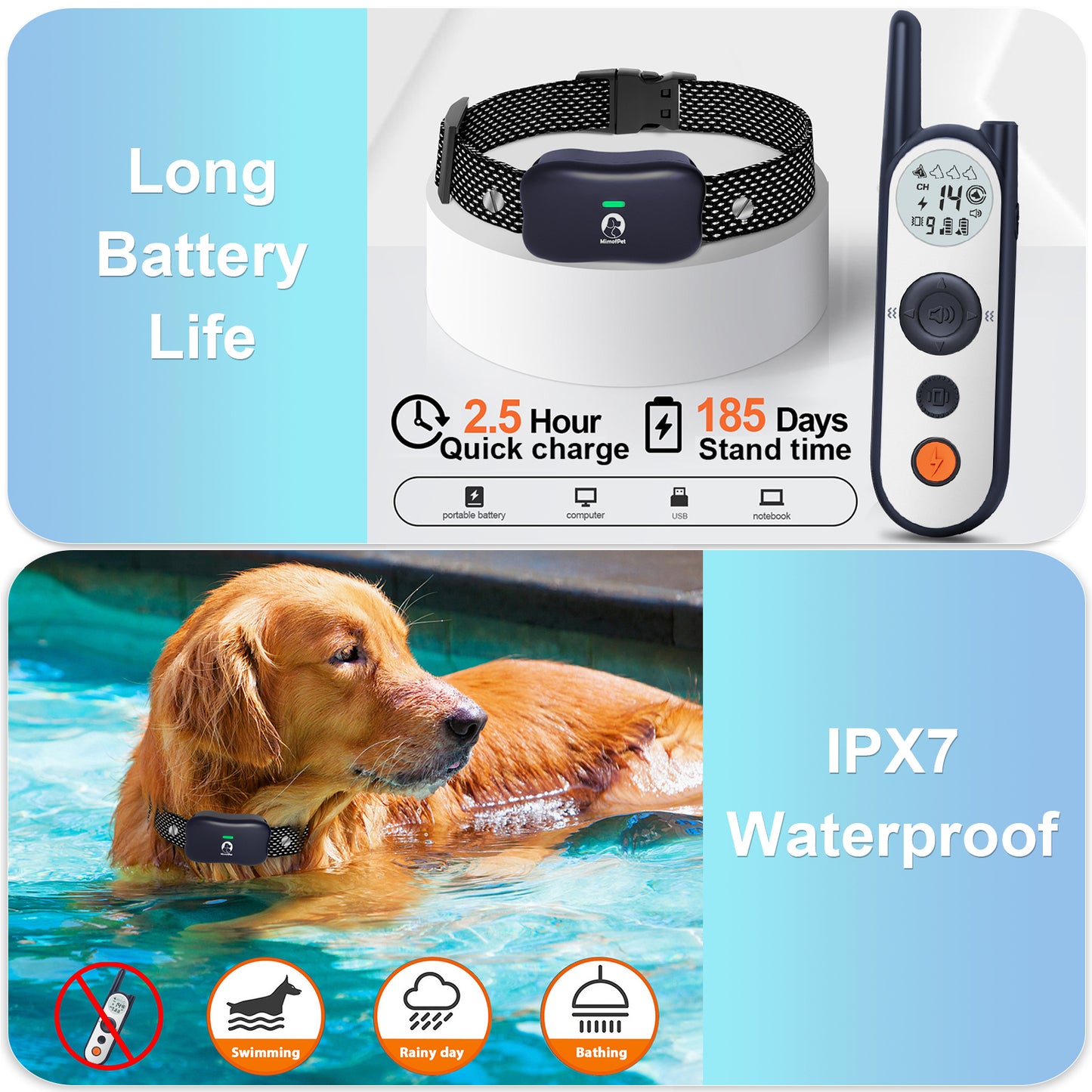 Wireless Dog Fence System with Training Remote,25FT to 3500FT Electric Fence for Dogs,185 Days Standby Time Dog Shock Collar with 3 Training Modes,Light and Waterproof (Blue)